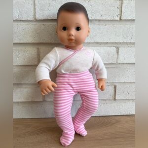 American Girl Bitty Baby Doll with brown hair Pink and White Doll Outfit